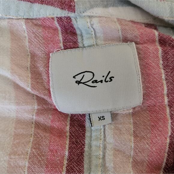 Rails Thea Tropical Stripe Button Down Tie Front Top Pink and White Extra Small - Picture 9 of 11